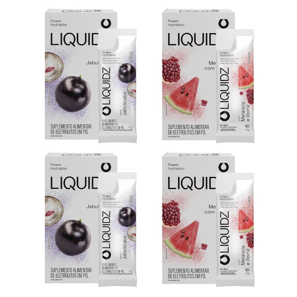 Eletrólitos Zero Açúcares LIQUIDZ® - Jabuticaba | Melancia - Kit 4 Caixas - 24 sachês