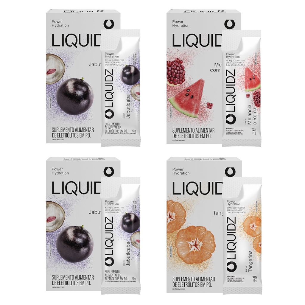 Eletrólitos Zero Açúcares LIQUIDZ® - 3 Sabores - Kit 4 Caixas - 24 sachês