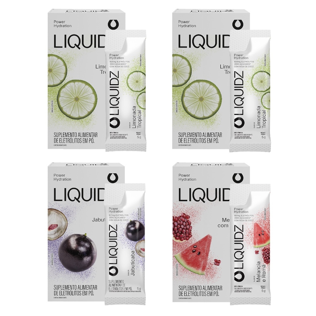 Eletrólitos Zero Açúcares LIQUIDZ® - 3 Sabores - Kit 4 Caixas - 24 sachês