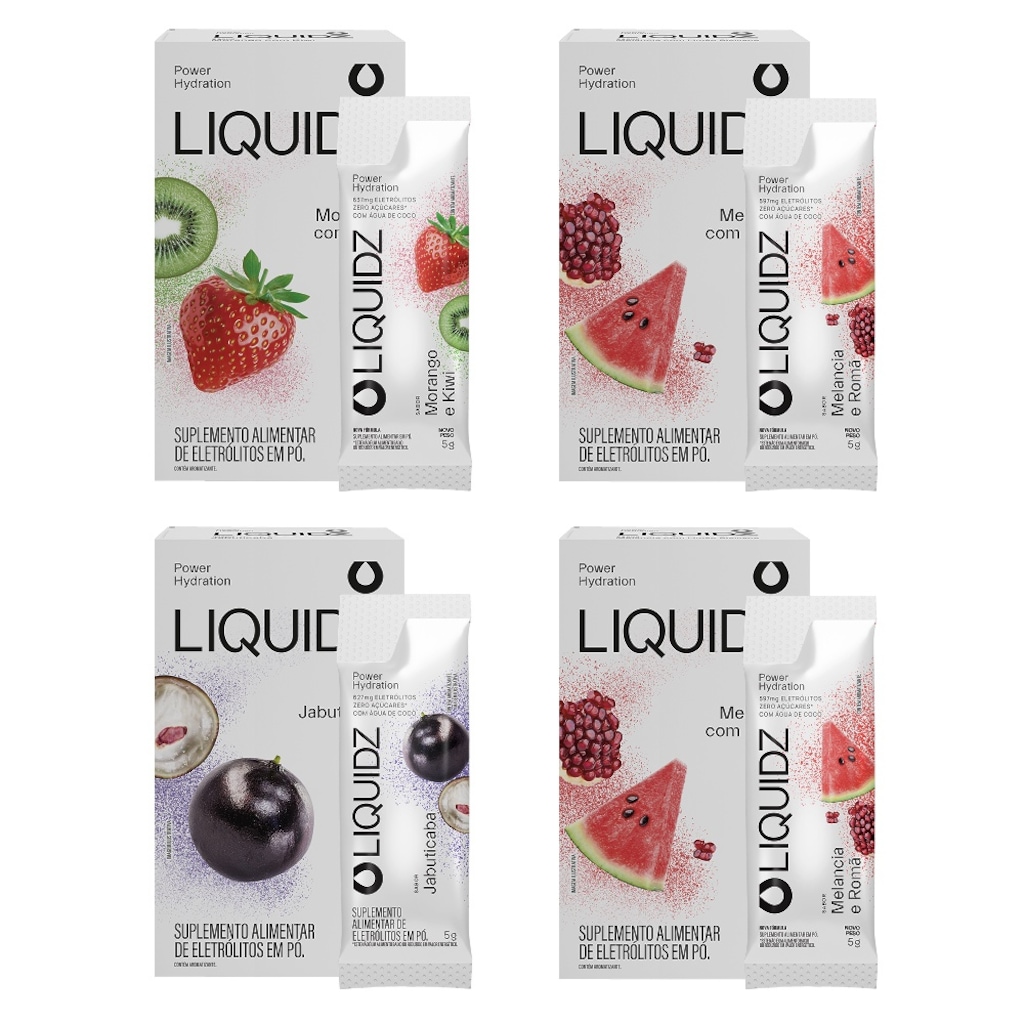 Eletrólitos Zero Açúcares LIQUIDZ® - 3 Sabores - Kit 4 Caixas - 24 sachês
