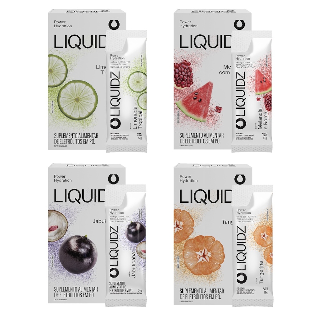 Eletrólitos Zero Açúcares LIQUIDZ® - 4 Sabores - Kit 4 Caixas - 24 sachês