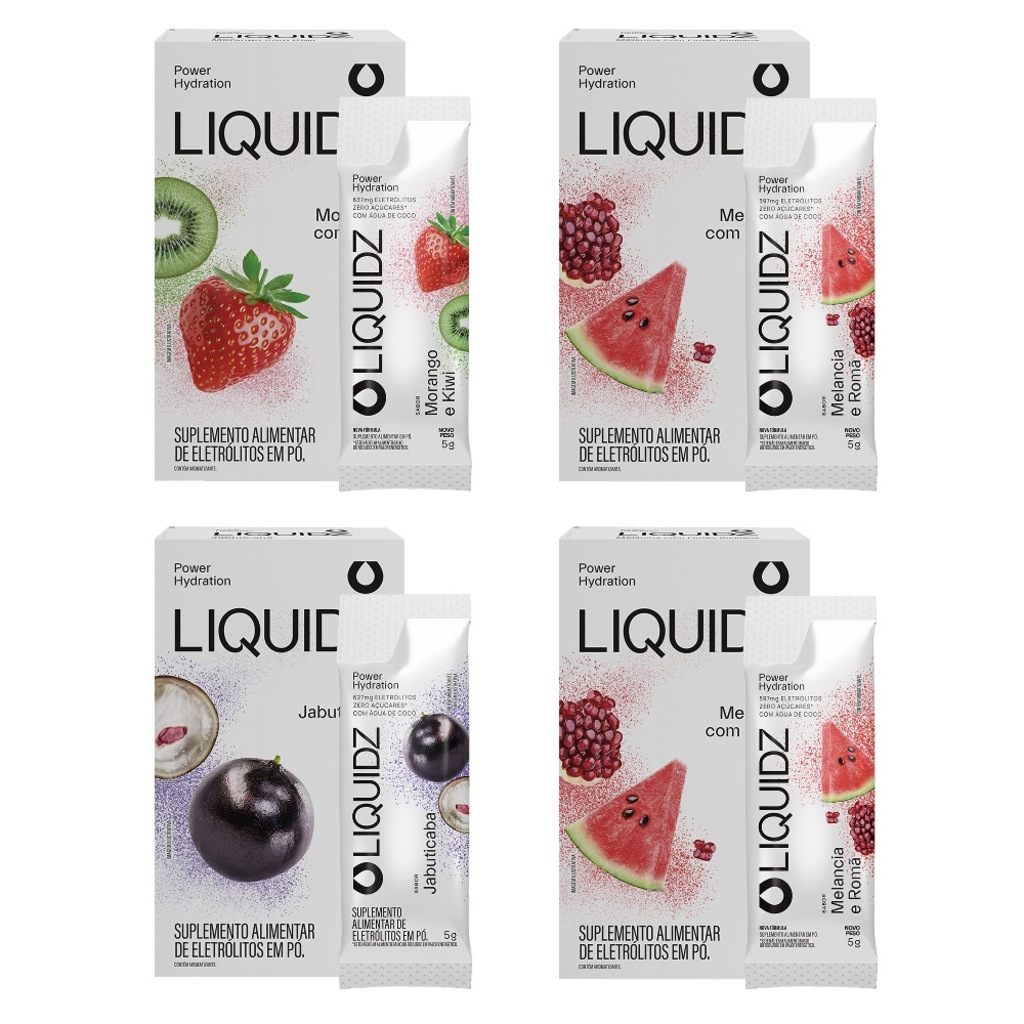 Eletrólitos Zero Açúcares LIQUIDZ® - 3 Sabores - Kit 4 Caixas - 24 sachês