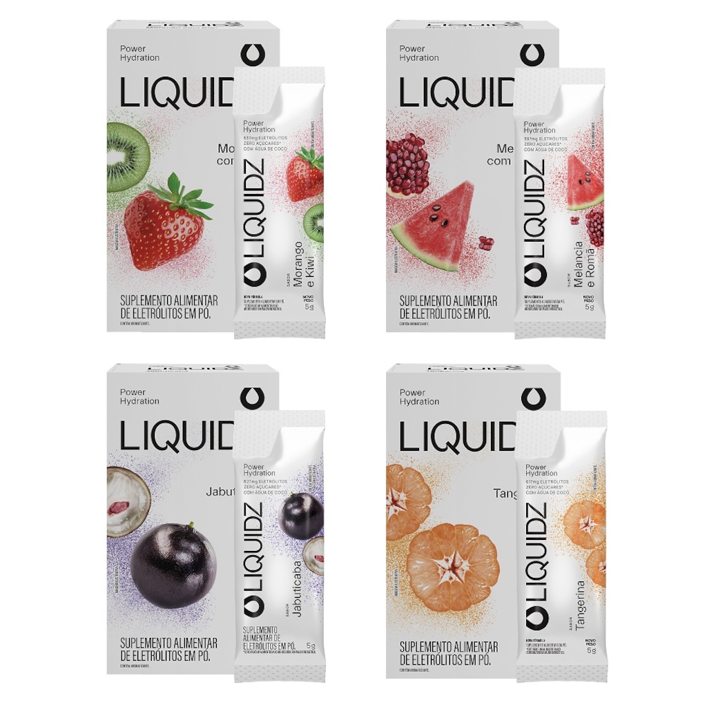 Eletrólitos Zero Açúcares LIQUIDZ® - 4 Sabores - Kit 4 Caixas - 24 sachês