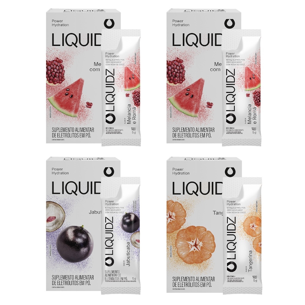 Eletrólitos Zero Açúcares LIQUIDZ® - 3 Sabores - Kit 4 Caixas - 24 sachês