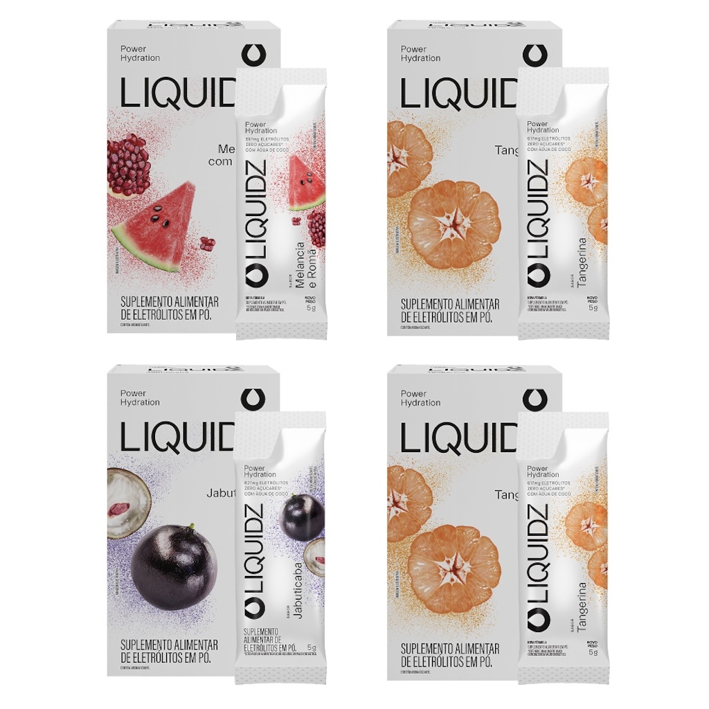 Eletrólitos Zero Açúcares LIQUIDZ® - 3 Sabores - Kit 4 Caixas - 24 sachês