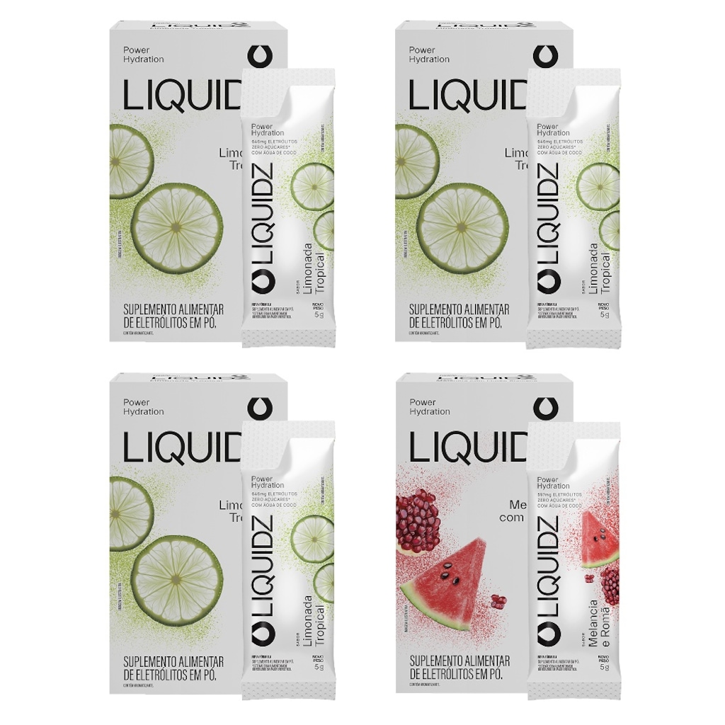 Eletrólitos Zero Açúcares LIQUIDZ® - Limonada | Melancia - Kit 4 Caixas - 24 sachês