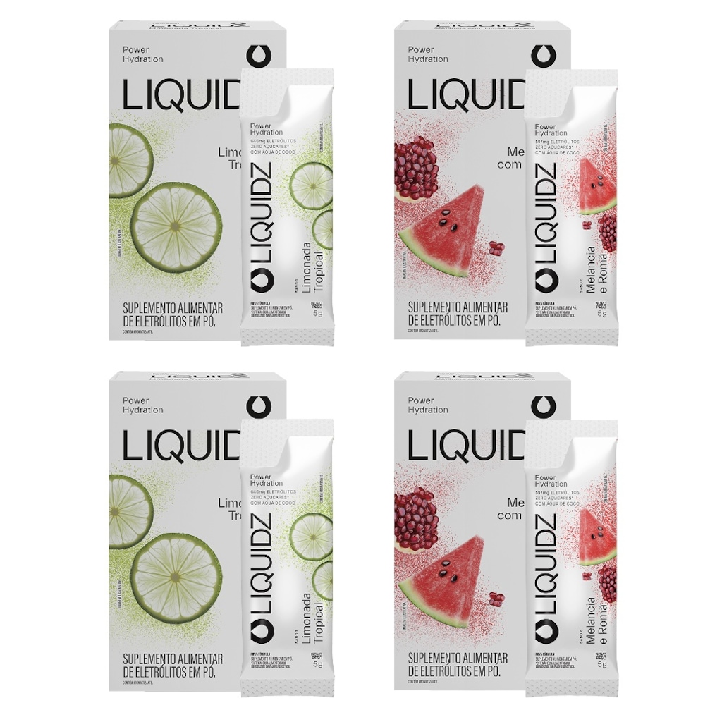 Eletrólitos Zero Açúcares LIQUIDZ® - Limonada | Melancia - Kit 4 Caixas - 24 sachês
