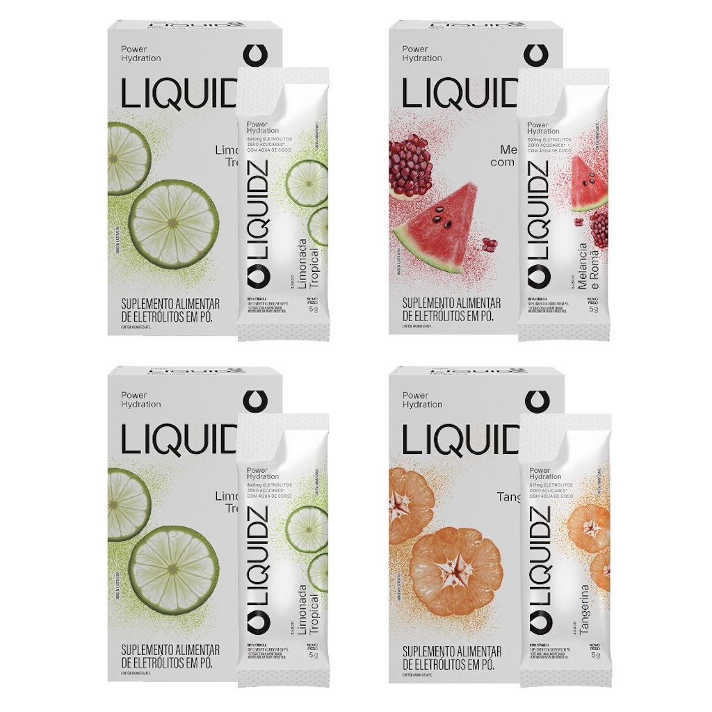Eletrólitos Zero Açúcares LIQUIDZ® - 3 Sabores - Kit 4 Caixas - 24 sachês