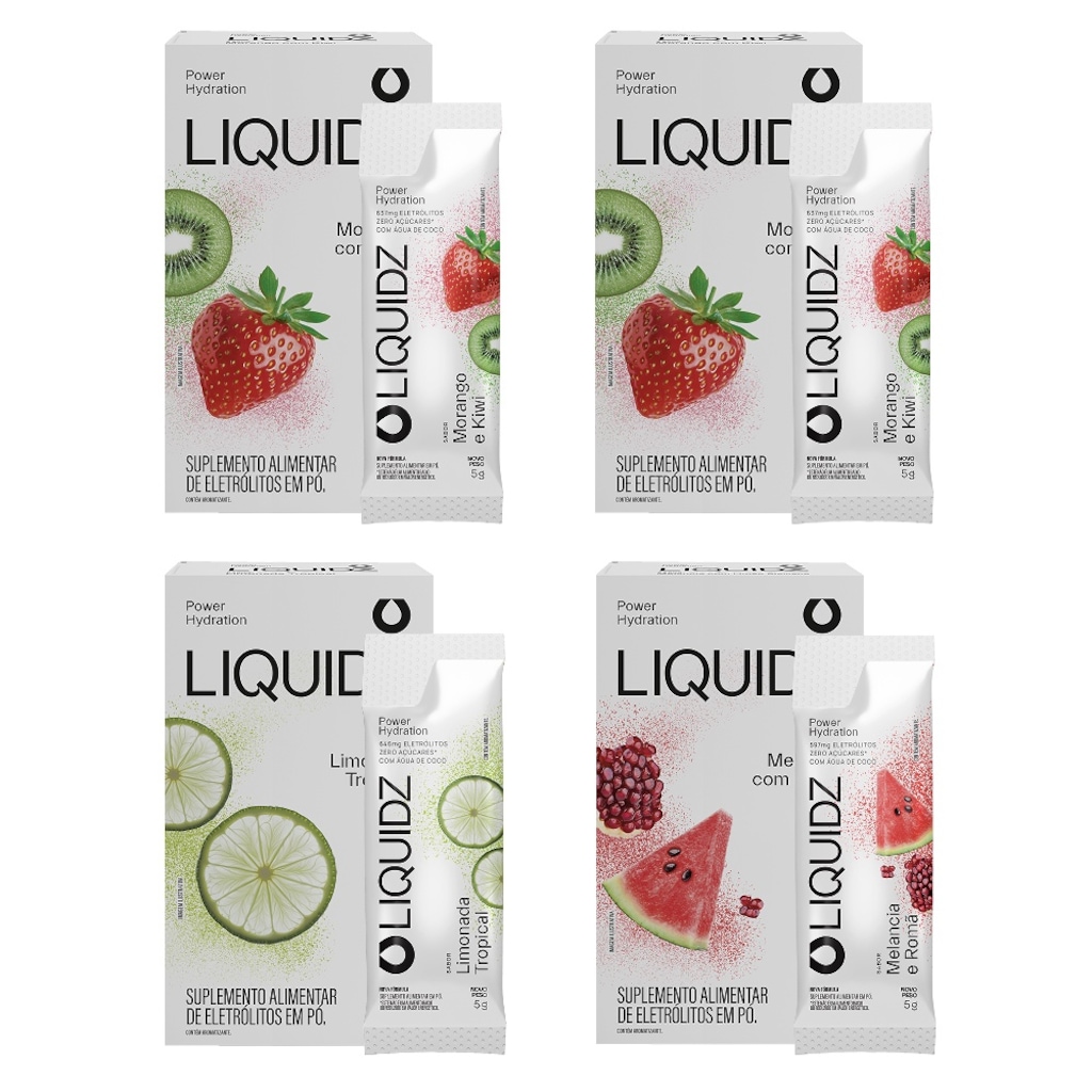 Eletrólitos Zero Açúcares LIQUIDZ® - 3 Sabores - Kit 4 Caixas - 24 sachês