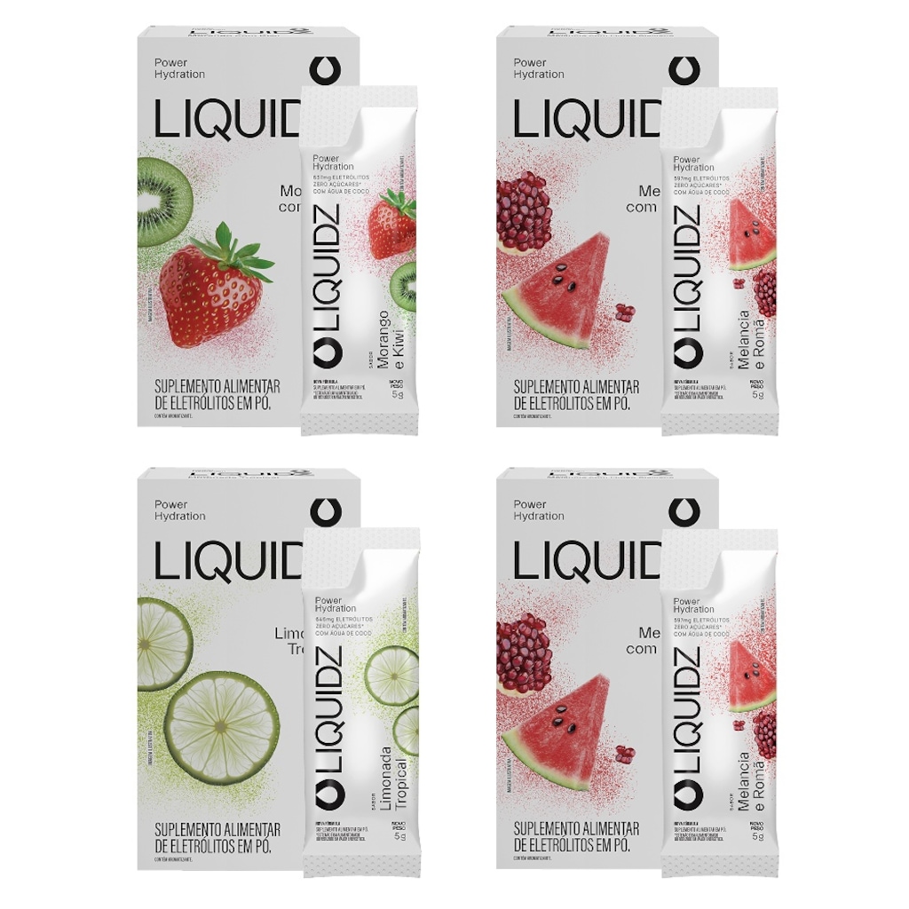 Eletrólitos Zero Açúcares LIQUIDZ® - 3 Sabores - Kit 4 Caixas - 24 sachês