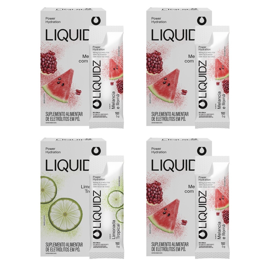 Eletrólitos Zero Açúcares LIQUIDZ® - Limonada | Melancia - Kit 4 Caixas - 24 sachês