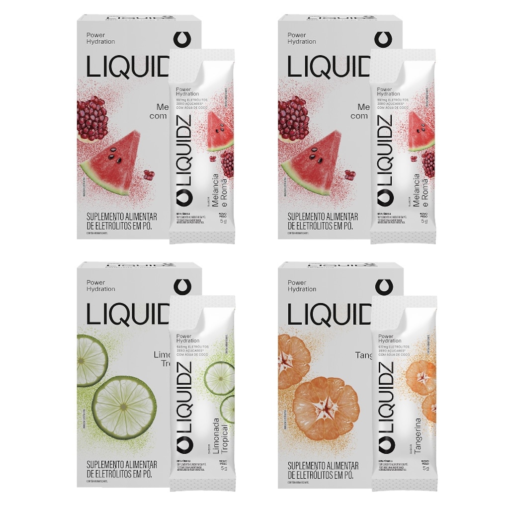 Eletrólitos Zero Açúcares LIQUIDZ® - 3 Sabores - Kit 4 Caixas - 24 sachês