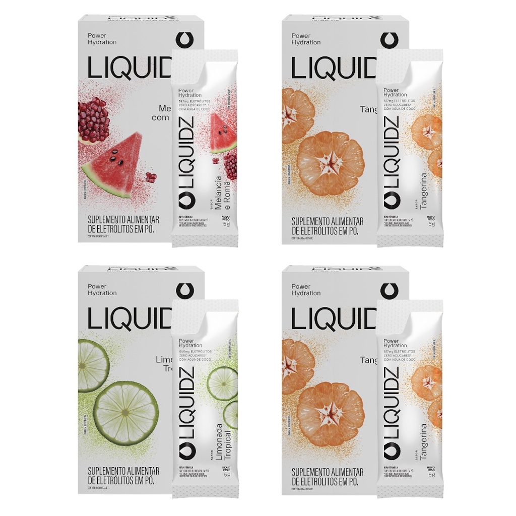 Eletrólitos Zero Açúcares LIQUIDZ® - 3 Sabores - Kit 4 Caixas - 24 sachês
