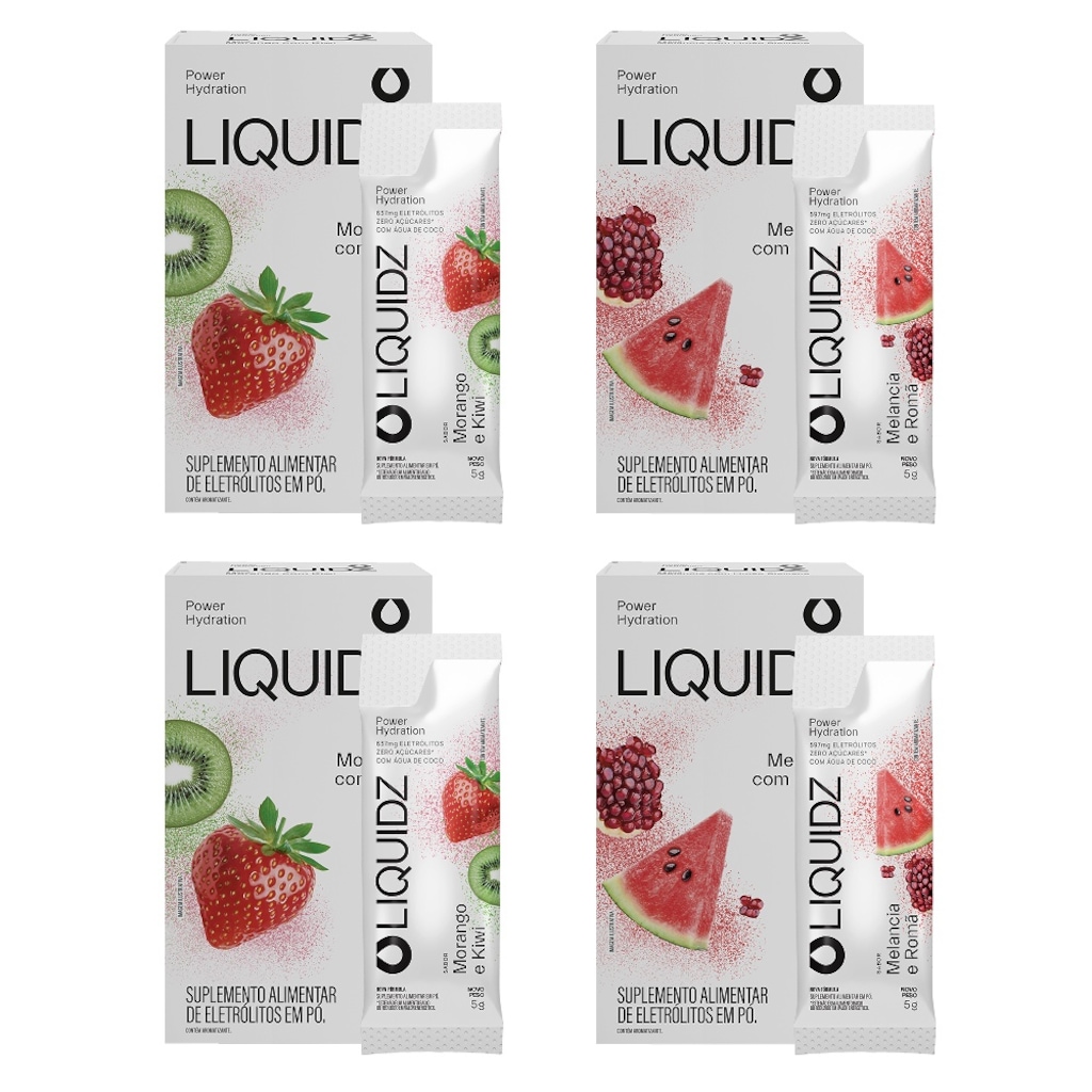 Eletrólitos Zero Açúcares LIQUIDZ® - Morango | Melancia - Kit 4 Caixas - 24 sachês