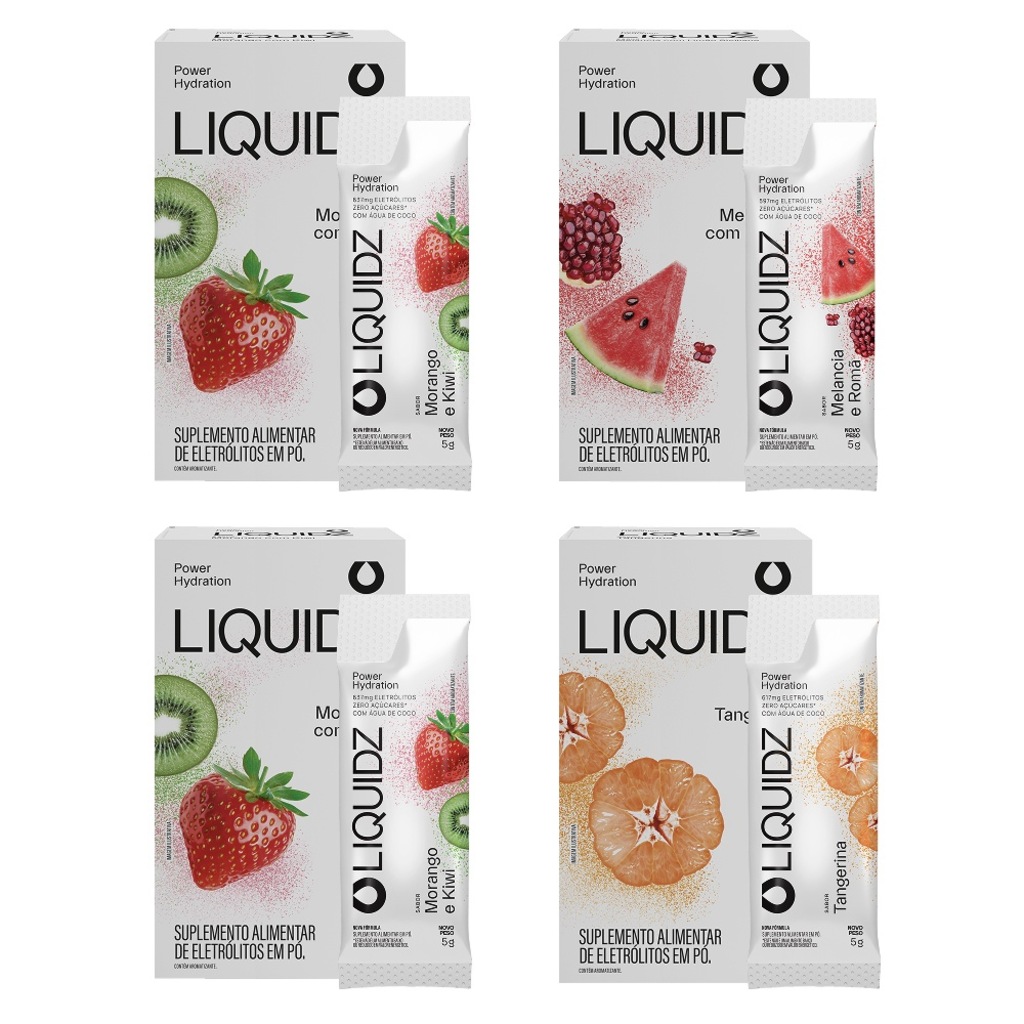 Eletrólitos Zero Açúcares LIQUIDZ® - 3 Sabores - Kit 4 Caixas - 24 sachês