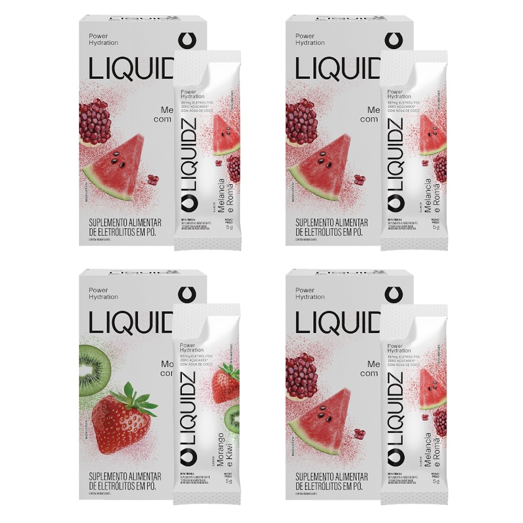Eletrólitos Zero Açúcares LIQUIDZ® - Morango | Melancia - Kit 4 Caixas - 24 sachês