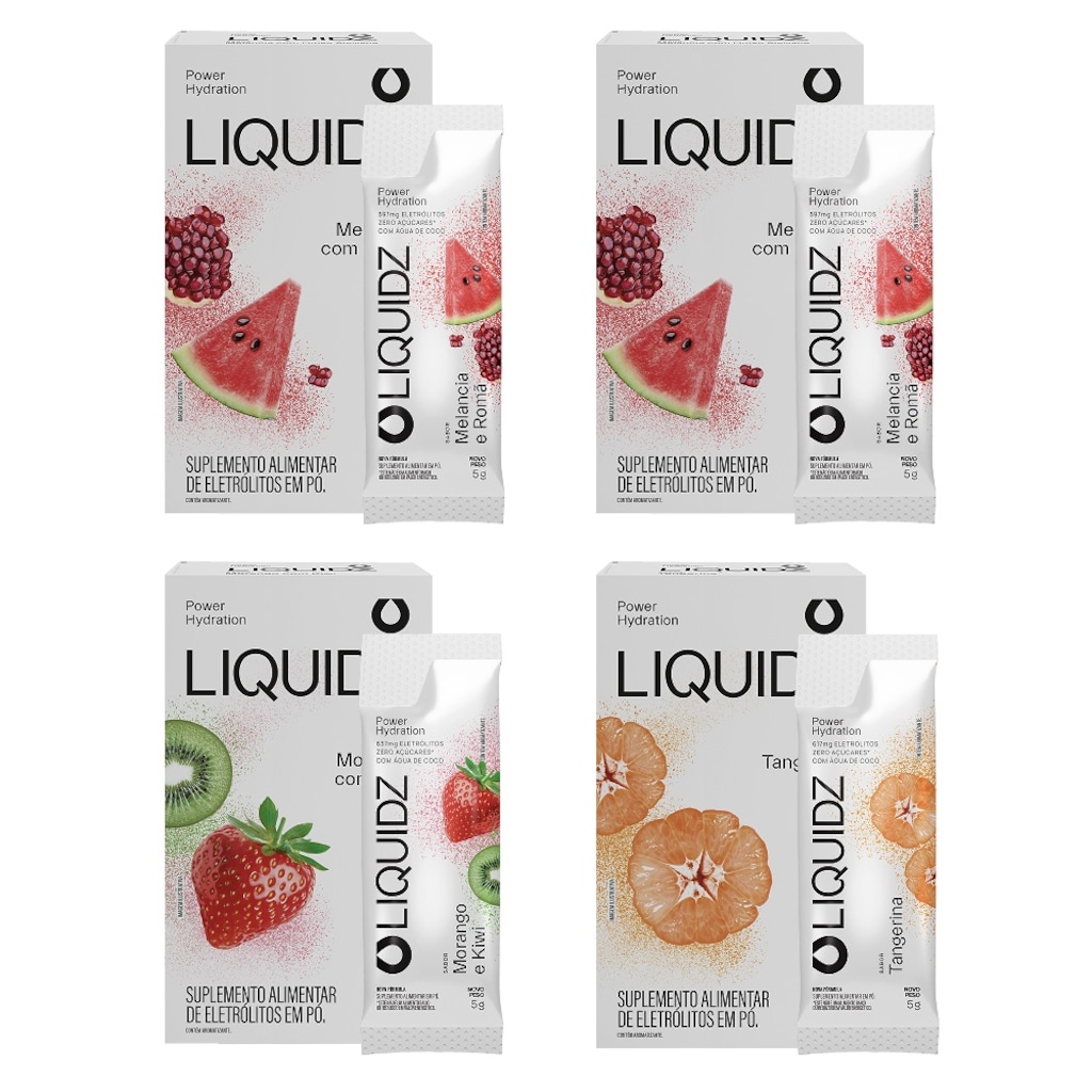 Eletrólitos Zero Açúcares LIQUIDZ® - 3 Sabores - Kit 4 Caixas - 24 sachês