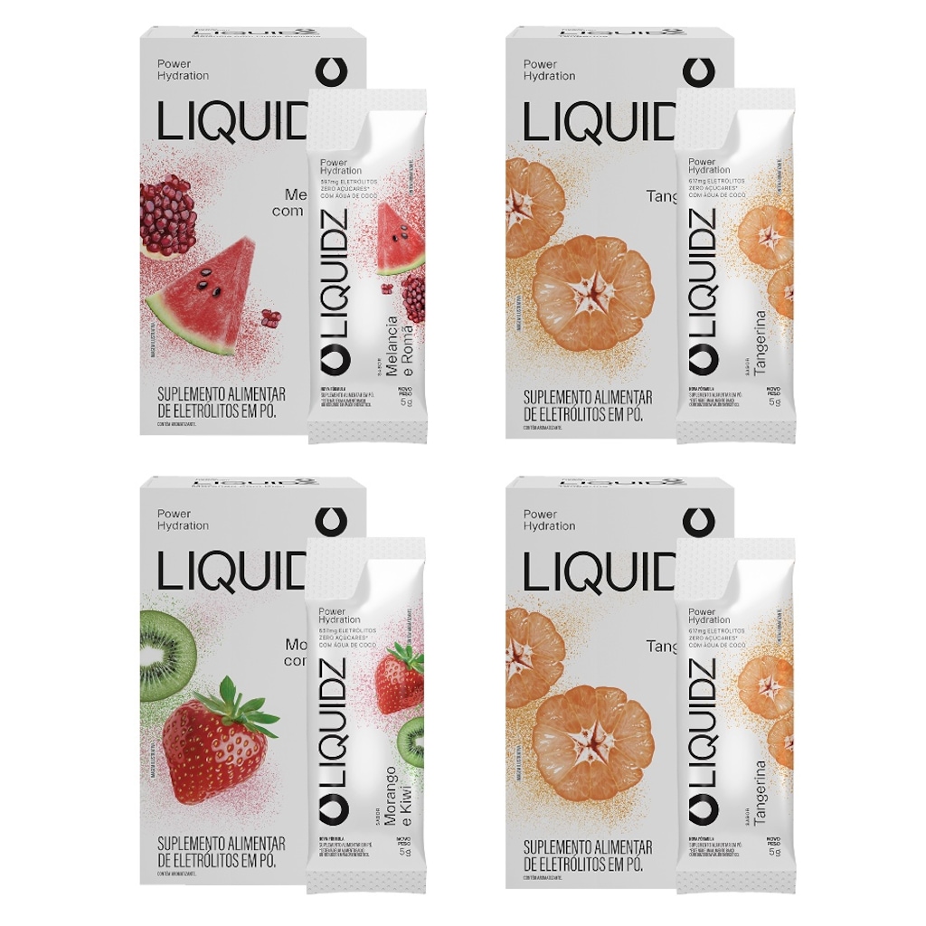 Eletrólitos Zero Açúcares LIQUIDZ® - 3 Sabores - Kit 4 Caixas - 24 sachês