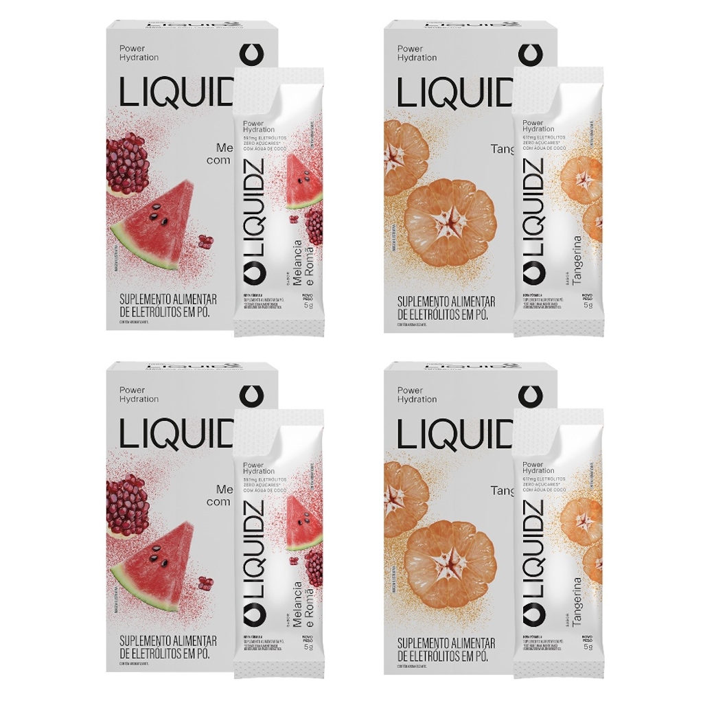 Eletrólitos Zero Açúcares LIQUIDZ® - Melancia | Tangerina - Kit 4 Caixas - 24 sachês