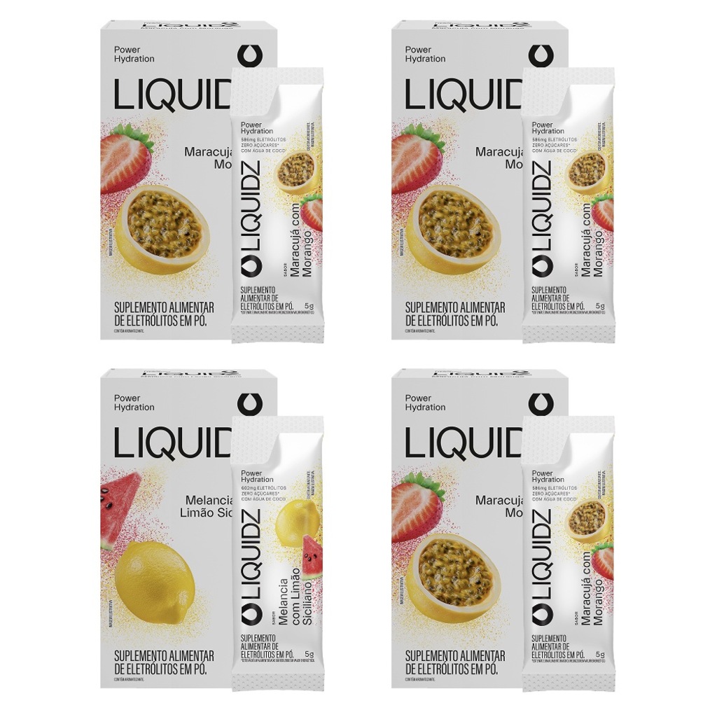 Eletrólitos Zero Açúcares LIQUIDZ® - Limão Siciliano | Maracujá - Kit 4 Caixas - 24 sachês