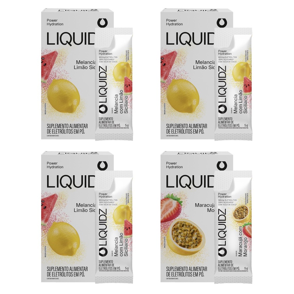Eletrólitos Zero Açúcares LIQUIDZ® - Limão Siciliano | Maracujá - Kit 4 Caixas - 24 sachês