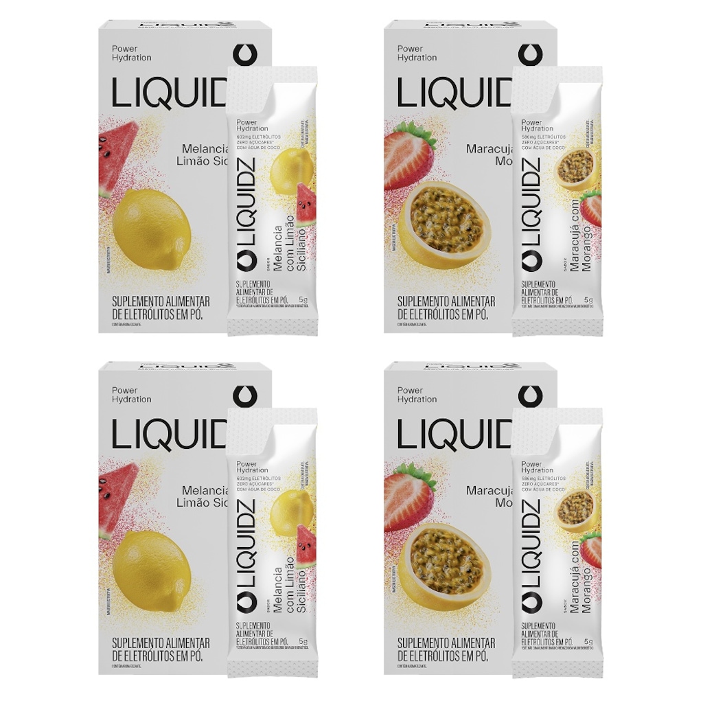 Eletrólitos Zero Açúcares LIQUIDZ® - Limão Siciliano | Maracujá - Kit 4 Caixas - 24 sachês