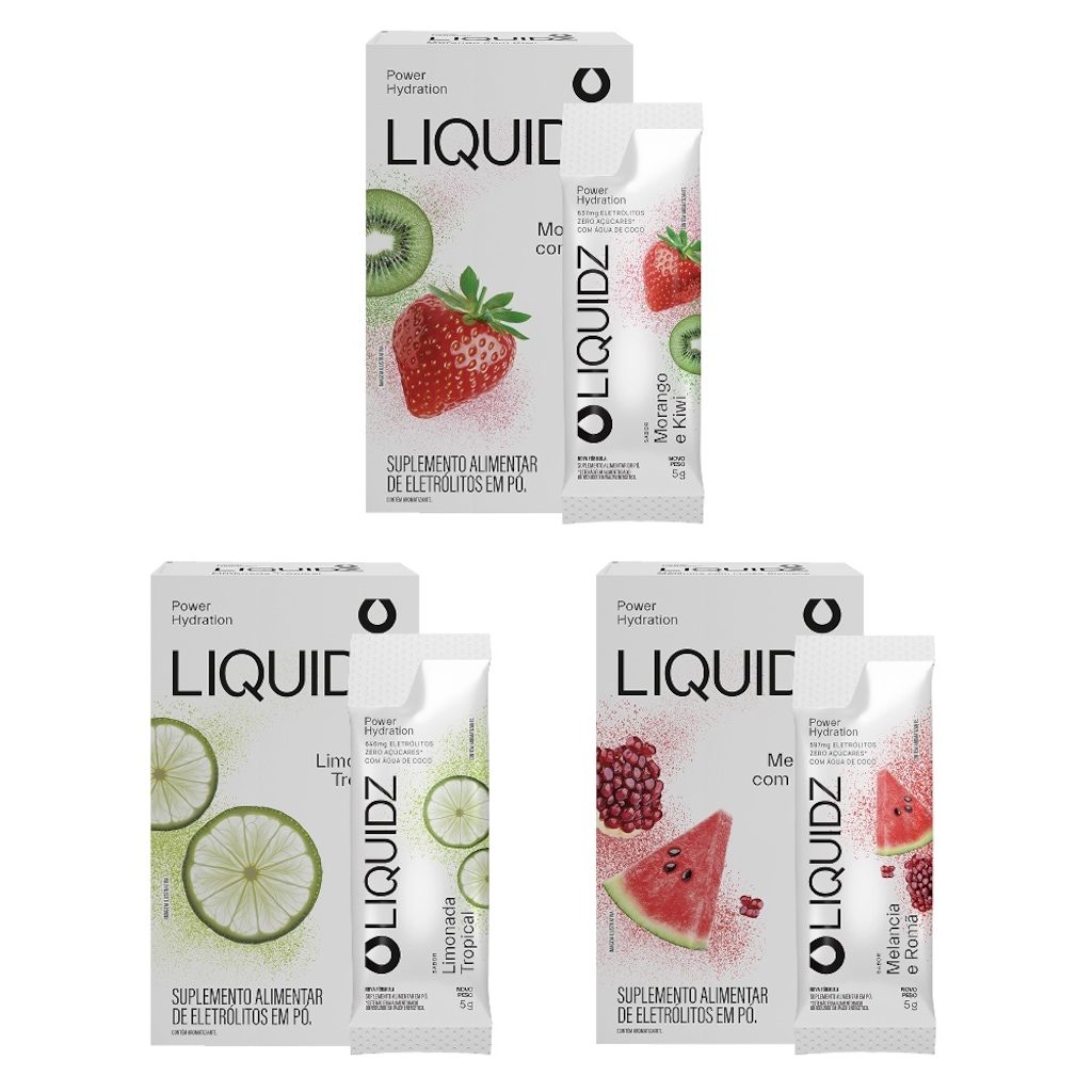 Eletrólitos Zero Açúcares LIQUIDZ® - 3 Sabores - Kit 3 Caixas - 18 sachês