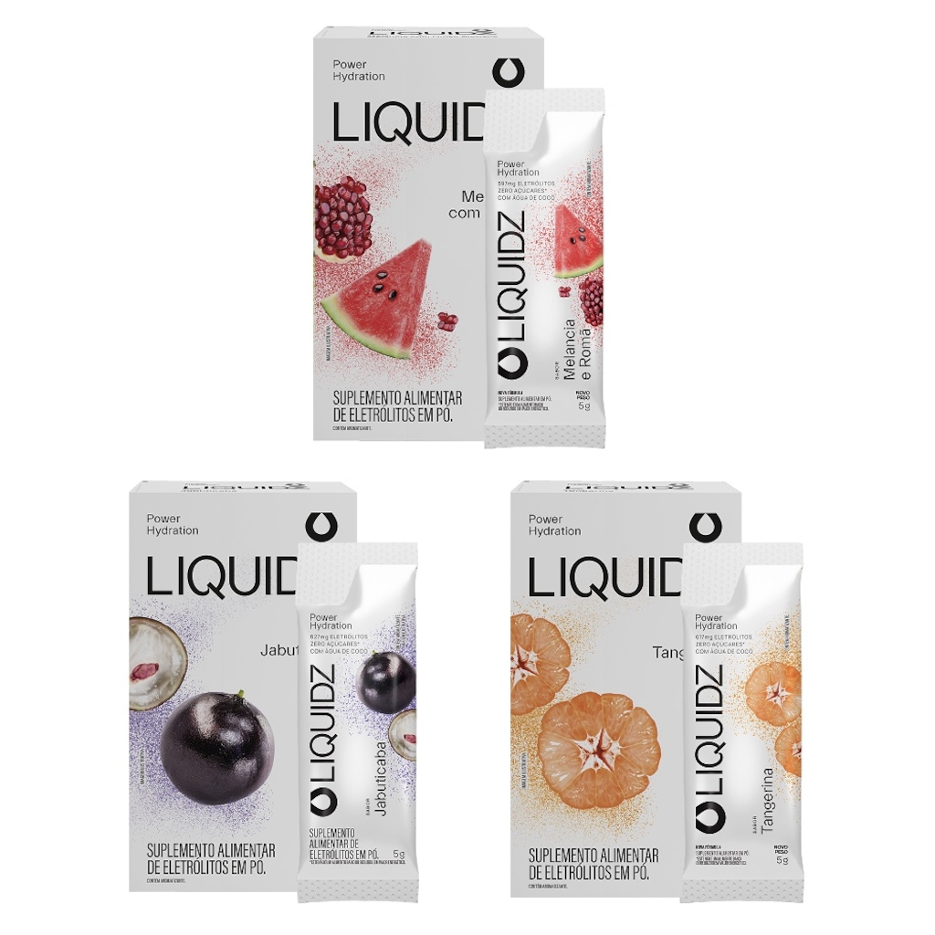 Eletrólitos Zero Açúcares LIQUIDZ® - 3 Sabores - Kit 3 Caixas - 18 sachês