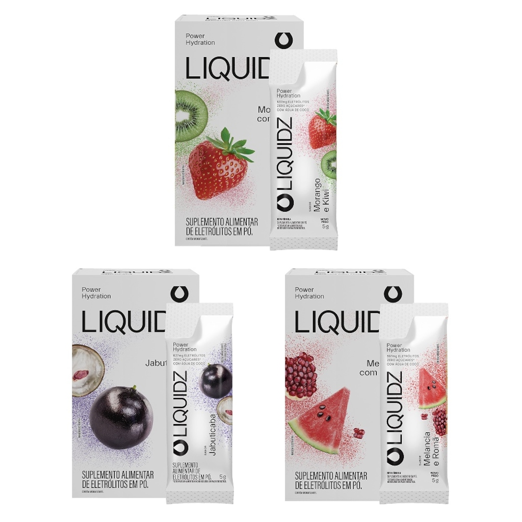 Eletrólitos Zero Açúcares LIQUIDZ® - 3 Sabores - Kit 3 Caixas - 18 sachês