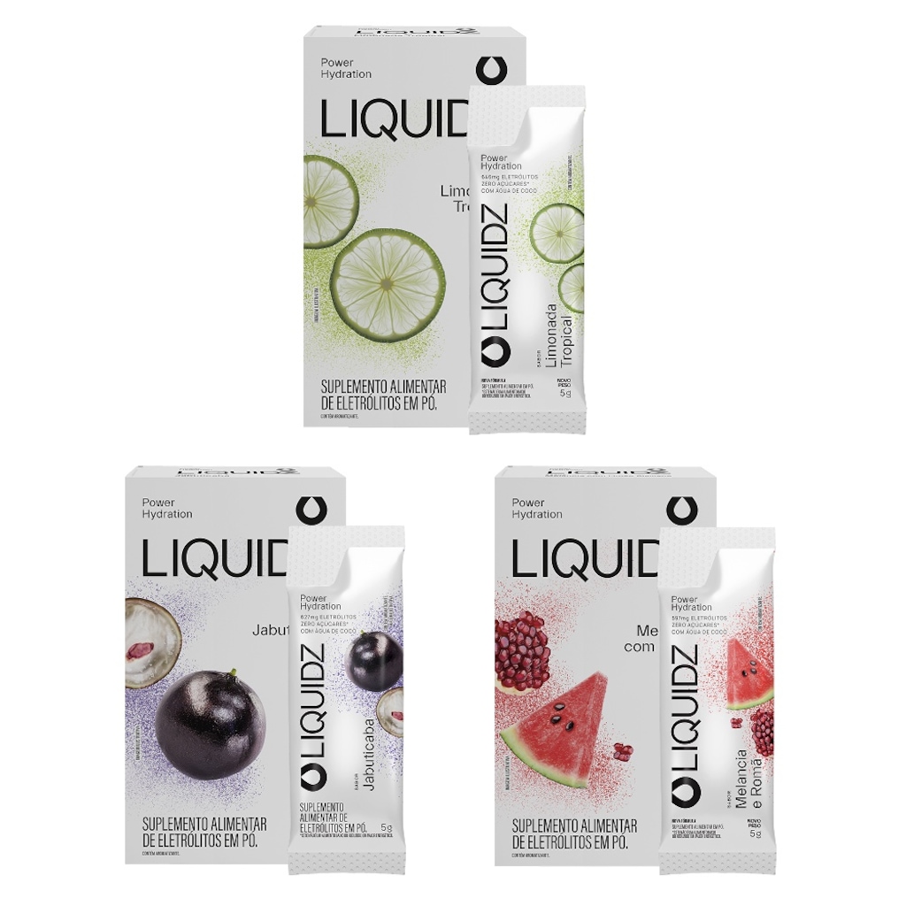 Eletrólitos Zero Açúcares LIQUIDZ® - 3 Sabores - Kit 3 Caixas - 18 sachês