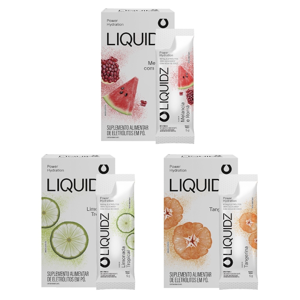Eletrólitos Zero Açúcares LIQUIDZ® - 3 Sabores - Kit 3 Caixas - 18 sachês