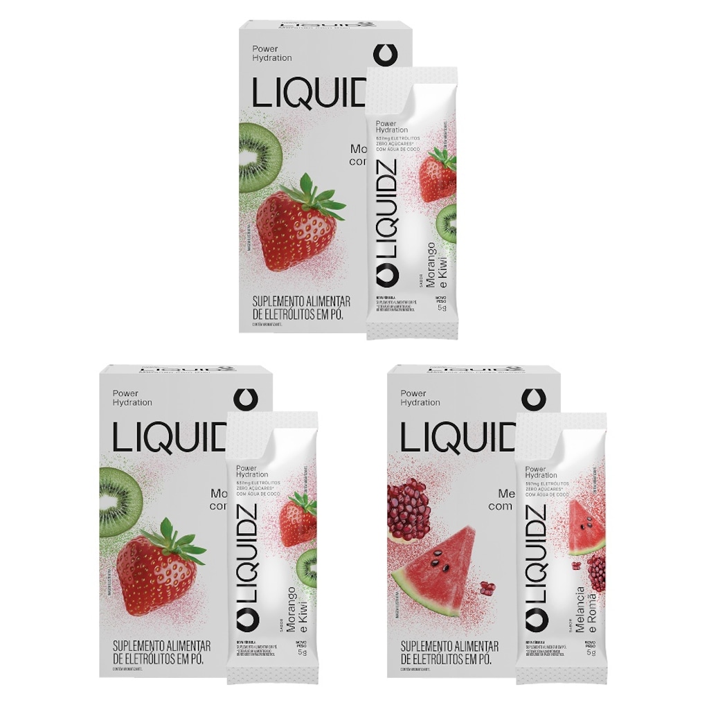 Eletrólitos Zero Açúcares LIQUIDZ® - Melancia | Morango - Kit 3 Caixas - 18 sachês