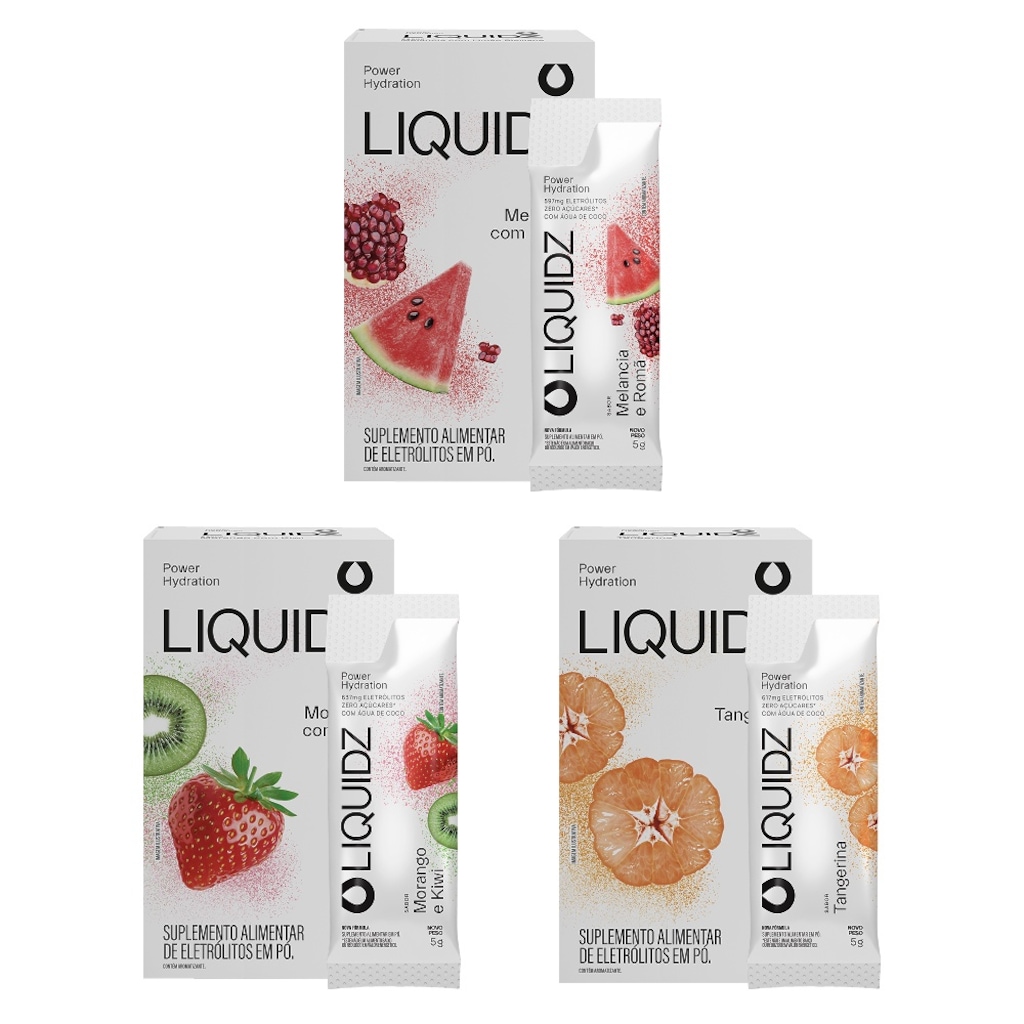 Eletrólitos Zero Açúcares LIQUIDZ® - 3 Sabores - Kit 3 Caixas - 18 sachês