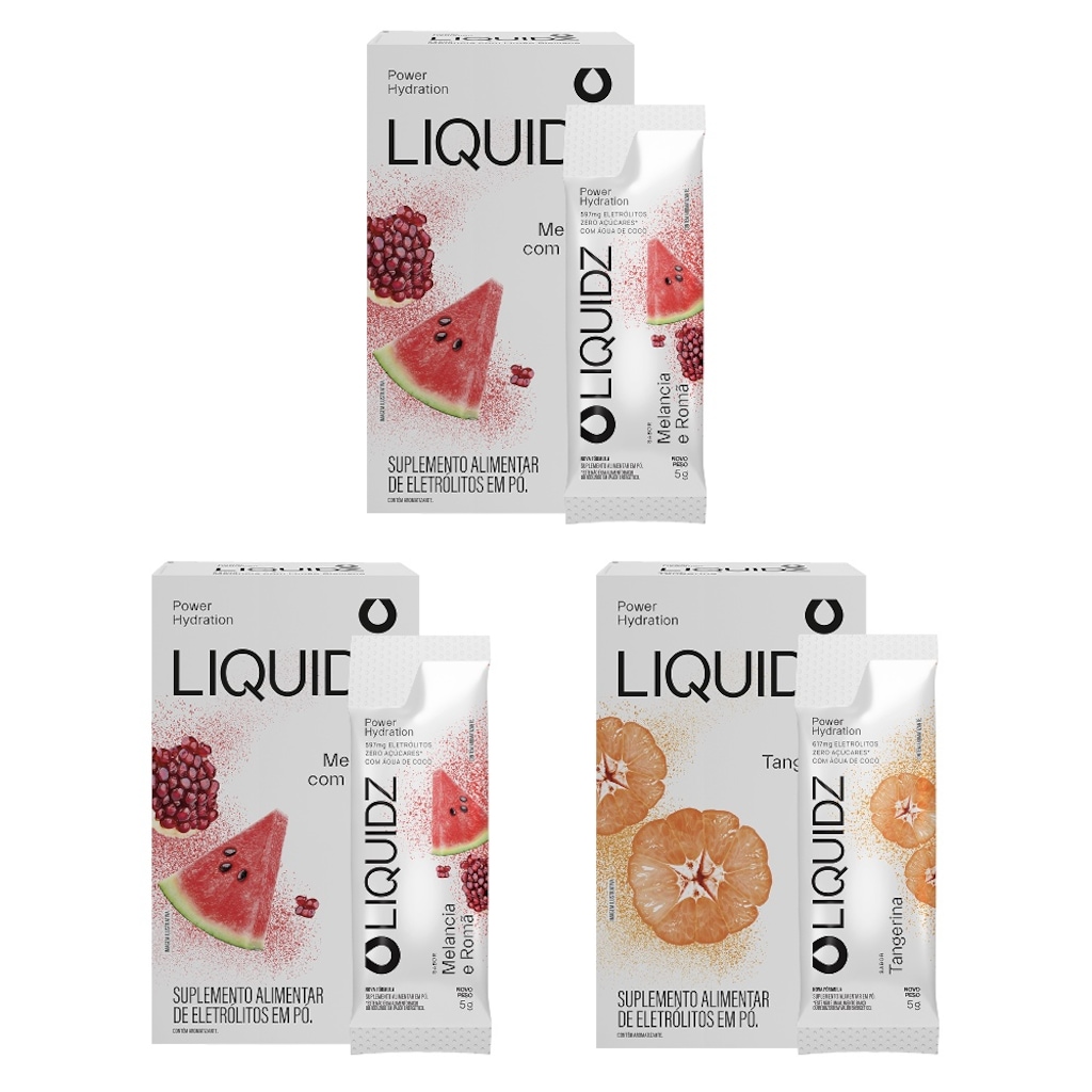 Eletrólitos Zero Açúcares LIQUIDZ® - Melancia | Tangerina - Kit 3 Caixas - 18 sachês