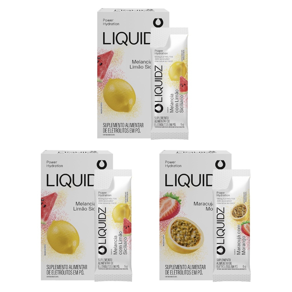Eletrólitos Zero Açúcares LIQUIDZ® - Limão Siciliano | Maracujá - Kit 3 Caixas - 18 sachês