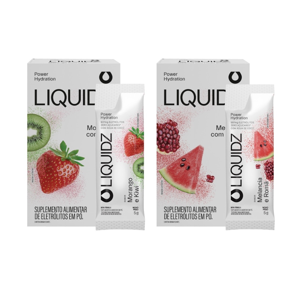 Eletrólitos Zero Açúcares LIQUIDZ® - Morango | Melancia - Kit 2 Caixas - 12 sachês