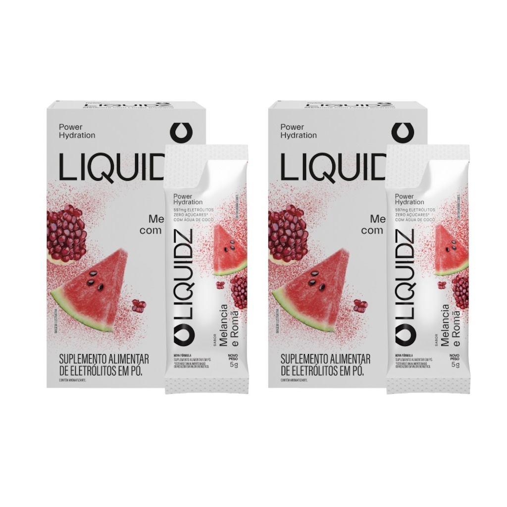 Eletrólitos Zero Açúcares LIQUIDZ® - Melancia com Romã - Kit 2 Caixas - 12 sachês