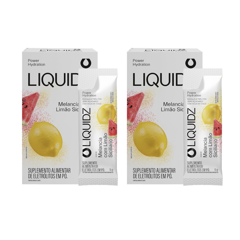 Eletrólitos Zero Açúcares LIQUIDZ® - Melancia com Limão Siciliano - Kit 2 Caixas - 12 sachês