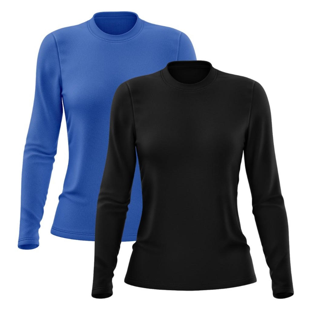 Kit 2 Camisetas Manga Longa Dry Lisa Treino Feminina - Foto 1