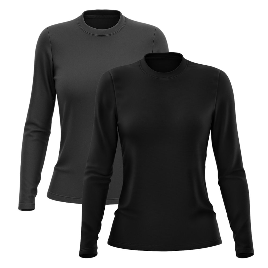 Kit 2 Camisetas Manga Longa Dry Lisa Treino Feminina