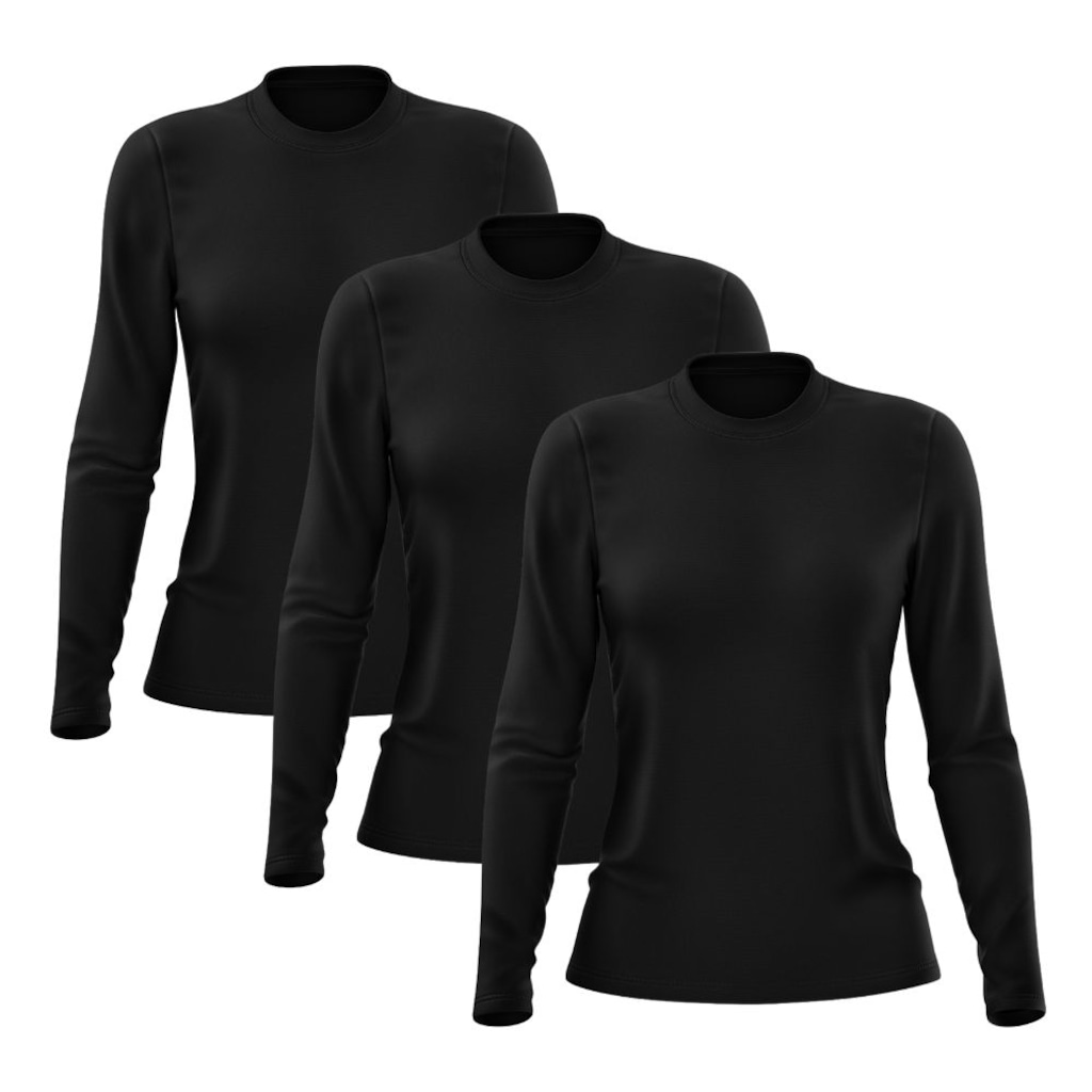 Kit 3 Camisetas Manga Longa Dry Lisa Treino Feminina