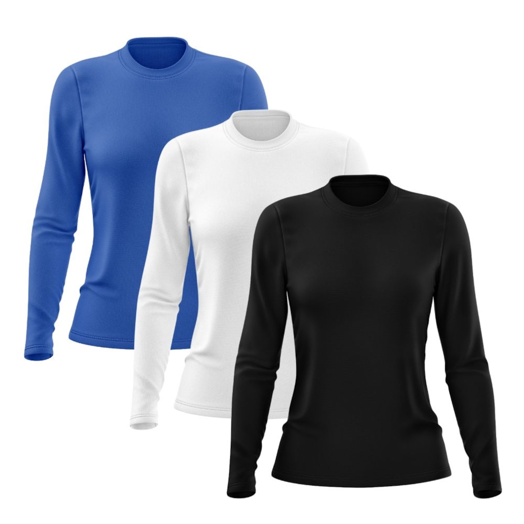 Kit 3 Camisetas Manga Longa Dry Lisa Treino Feminina - Foto 1
