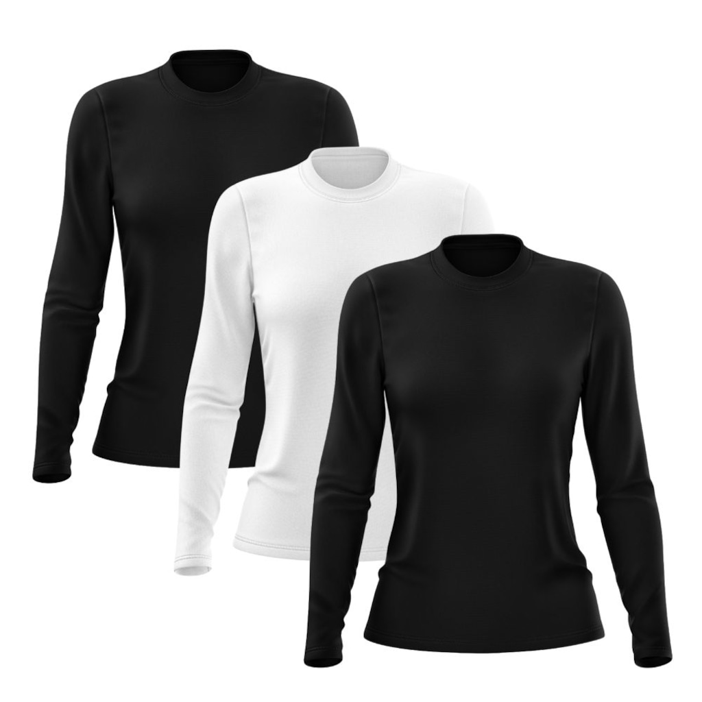 Kit 3 Camisetas Manga Longa Dry Lisa Treino Feminina