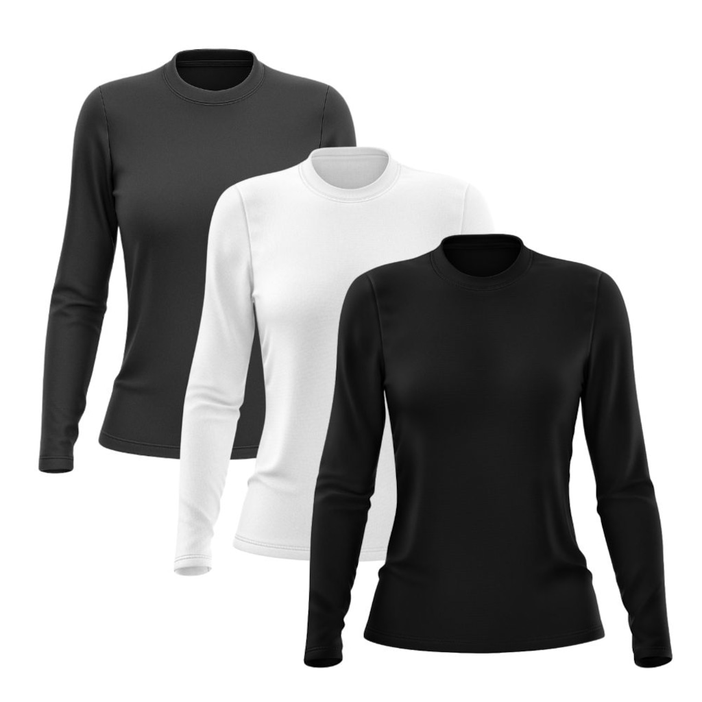 Kit 3 Camisetas Manga Longa Dry Lisa Treino Feminina