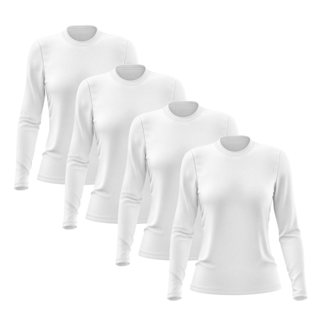 Kit 4 Camisetas Manga Longa Dry Lisa Treino Feminina