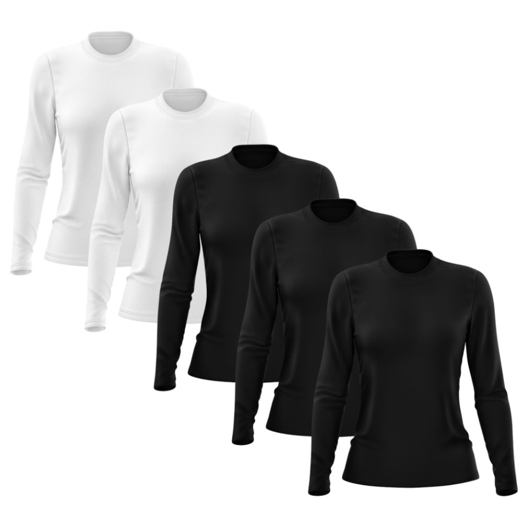 Kit 5 Camisetas Manga Longa Dry Lisa Treino Feminina