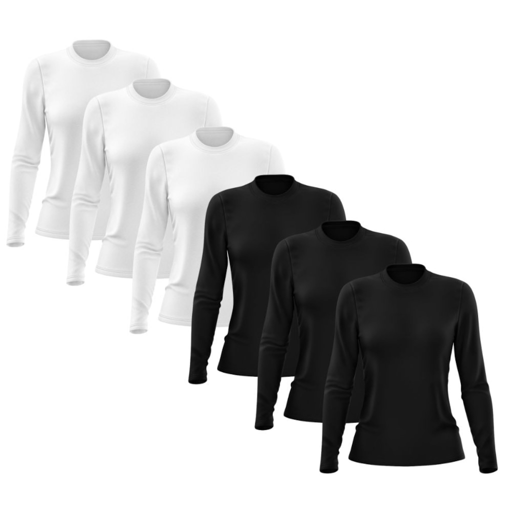 Kit 6 Camisetas Manga Longa Dry Lisa Treino Feminina