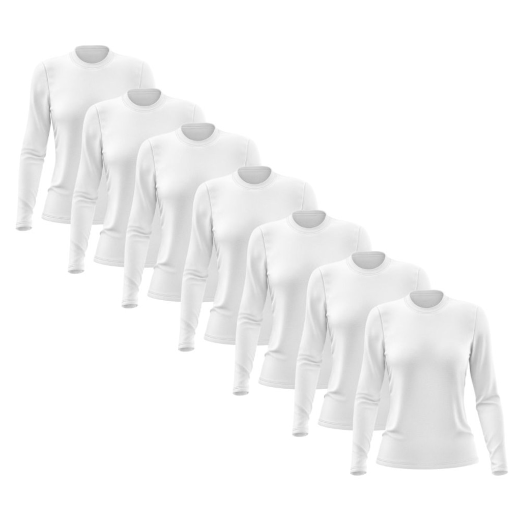 Kit 7 Camisetas Manga Longa Dry Lisa Treino Feminina