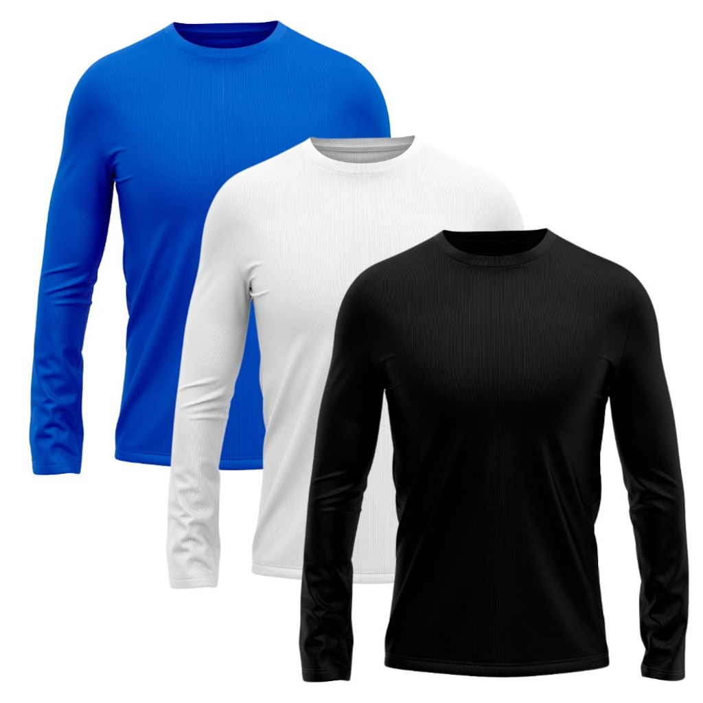 Kit 3 Camisetas Manga Longa Dry Lisa Treino Masculino - Foto 1