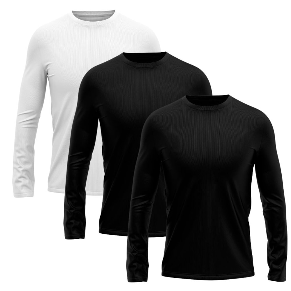 Kit 3 Camisetas Manga Longa Dry Lisa Treino Masculino